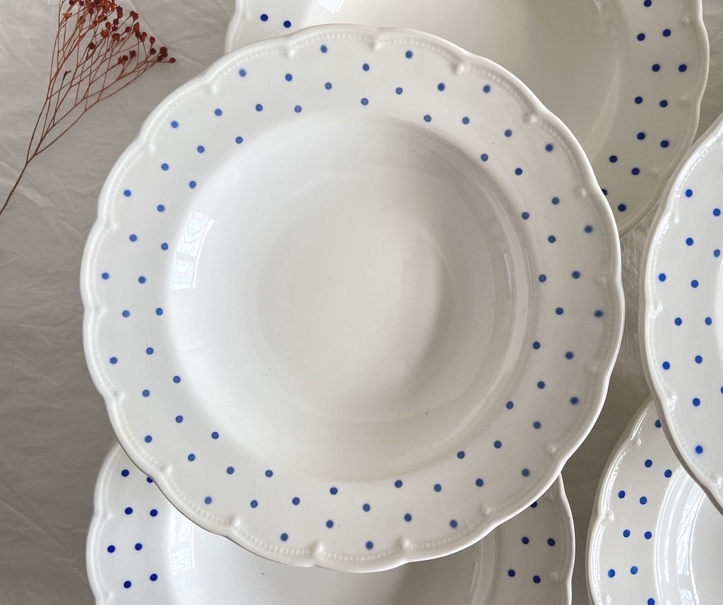 Lot de 6 assiettes creuses Boch Festival Points bleus