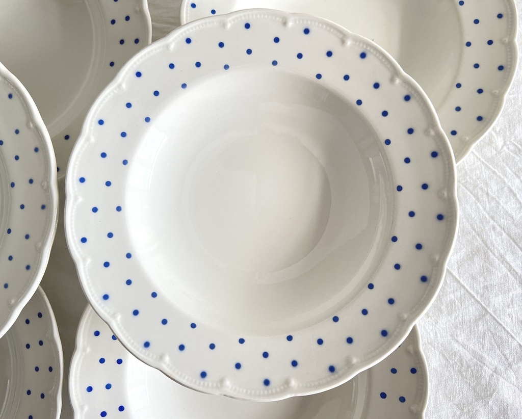 Lot de 6 assiettes creuses Boch Festival Points bleus