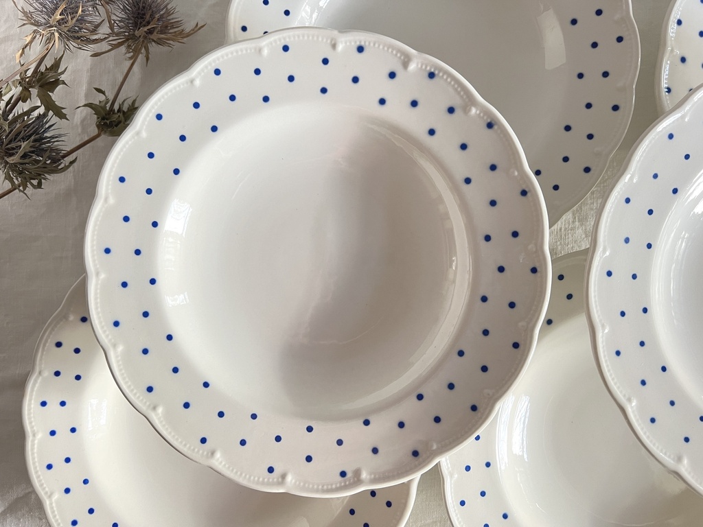 Lot de 6 assiettes creuses Boch Points bleus