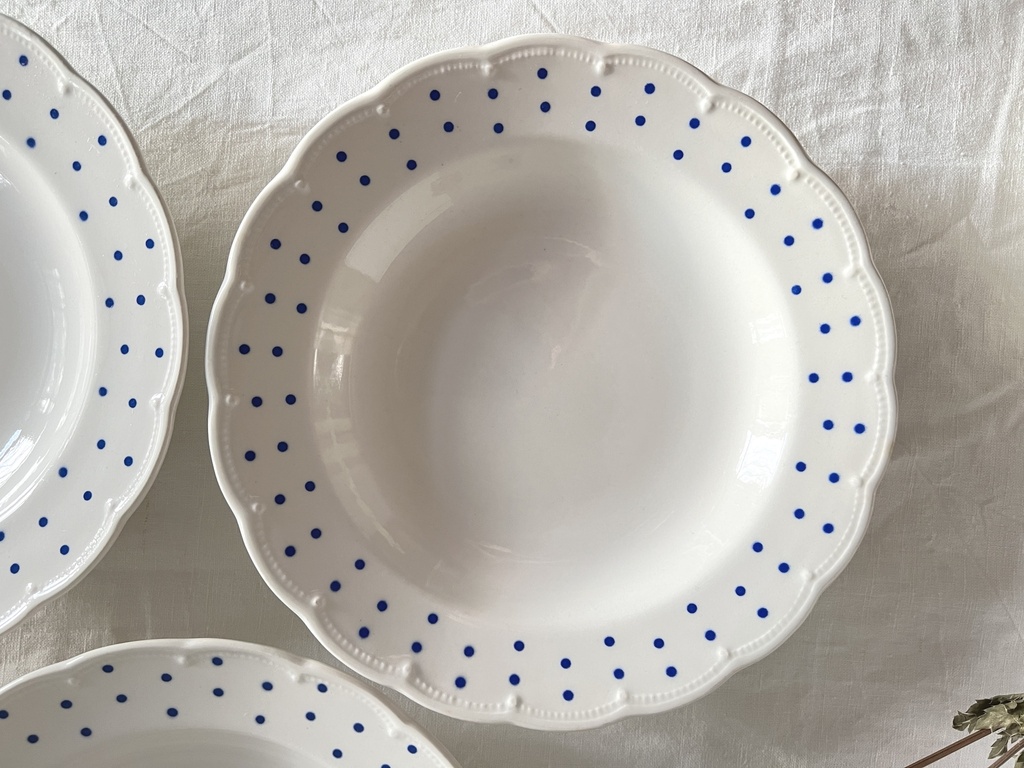 Lot de 6 assiettes creuses Boch Points bleus