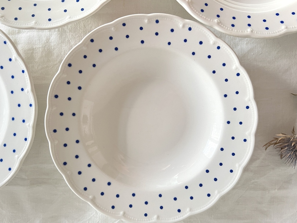 Lot de 6 assiettes creuses Boch Points bleus