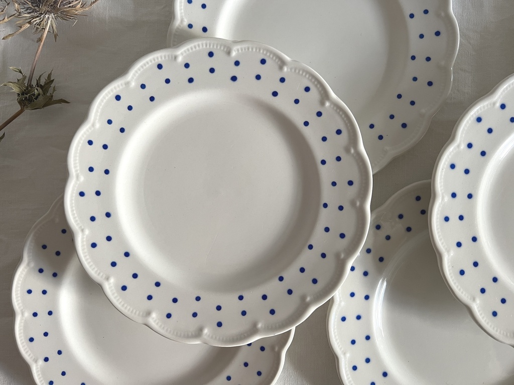 Lot de 6 assiettes à dessert Boch Points bleus