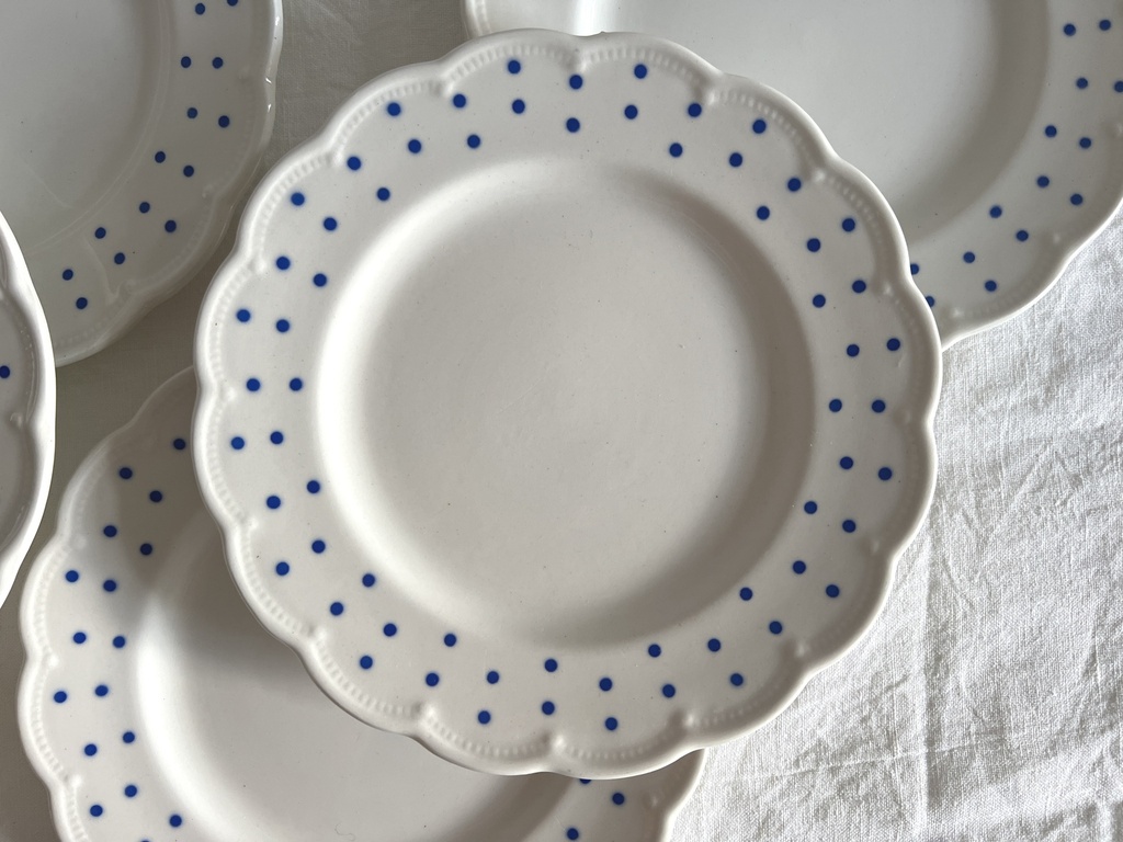 Lot de 6 assiettes à dessert Boch Points bleus