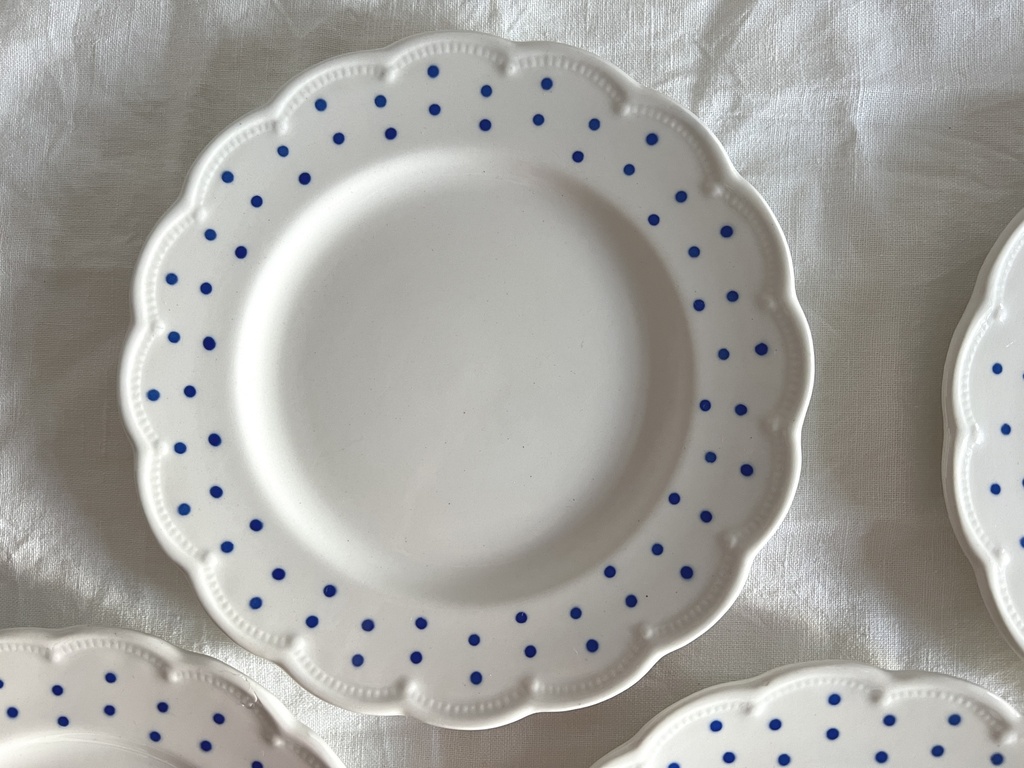 Lot de 6 assiettes à dessert Boch Points bleus