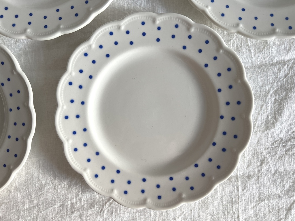 Lot de 6 assiettes à dessert Boch Points bleus