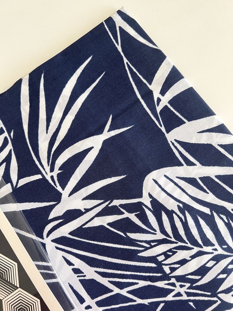 Taie bleu foncé à motif de feuilles de palmier blanches Du Pont