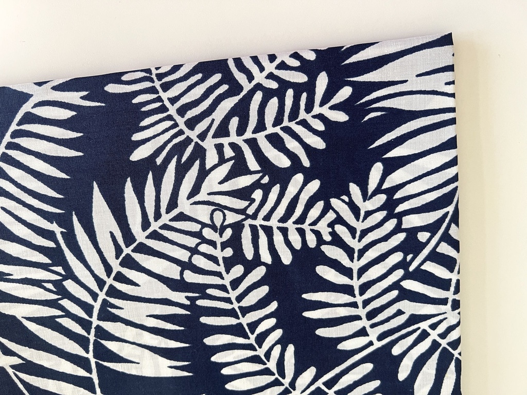 Taie bleu foncé à motif de feuilles de palmier blanches Du Pont