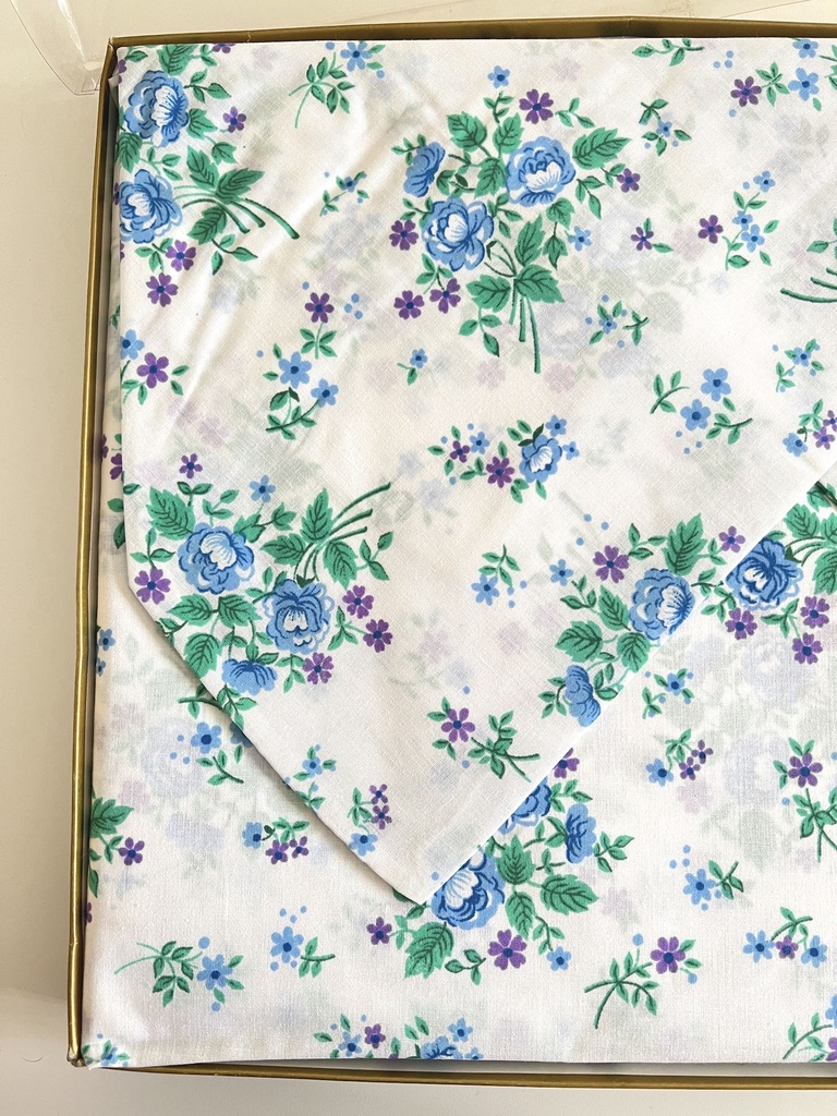 Parure de lit à fleurs bleues et mauve pour 2 personnes