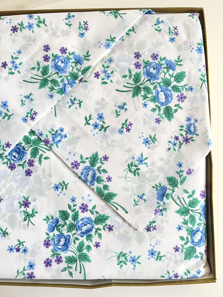 Parure de lit à fleurs bleues et mauve pour 2 personnes