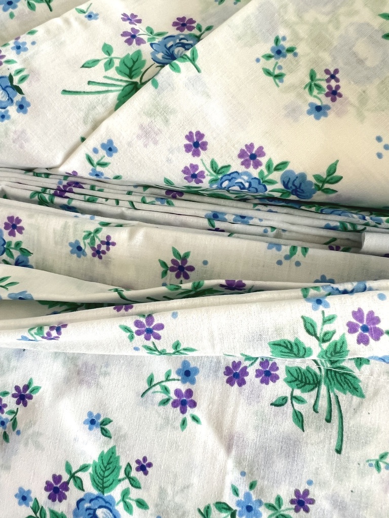 Parure de lit à fleurs bleues et mauve pour 2 personnes