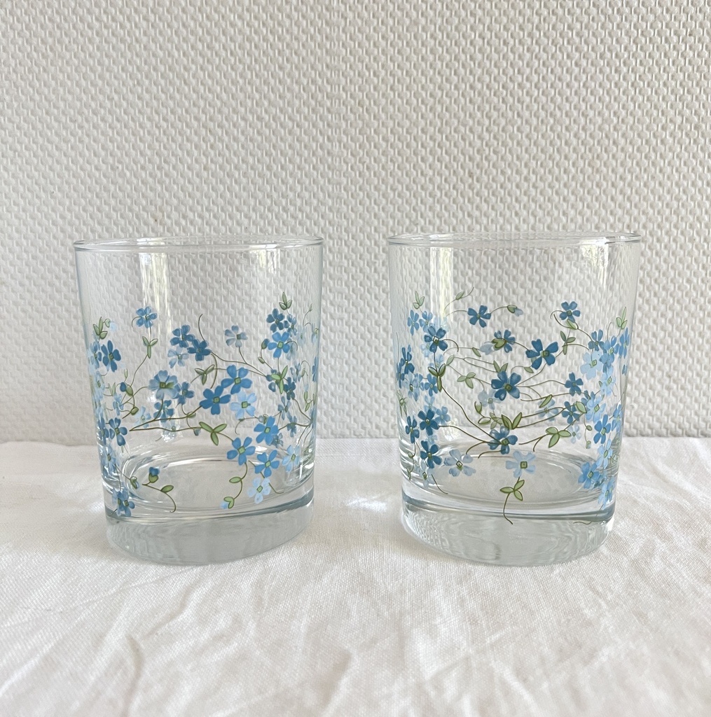 Carafe et 2 verres à eau décor Myosotis