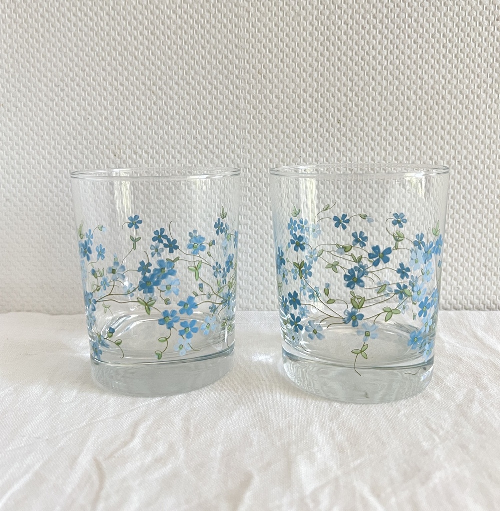 Carafe et 2 verres à eau décor Myosotis