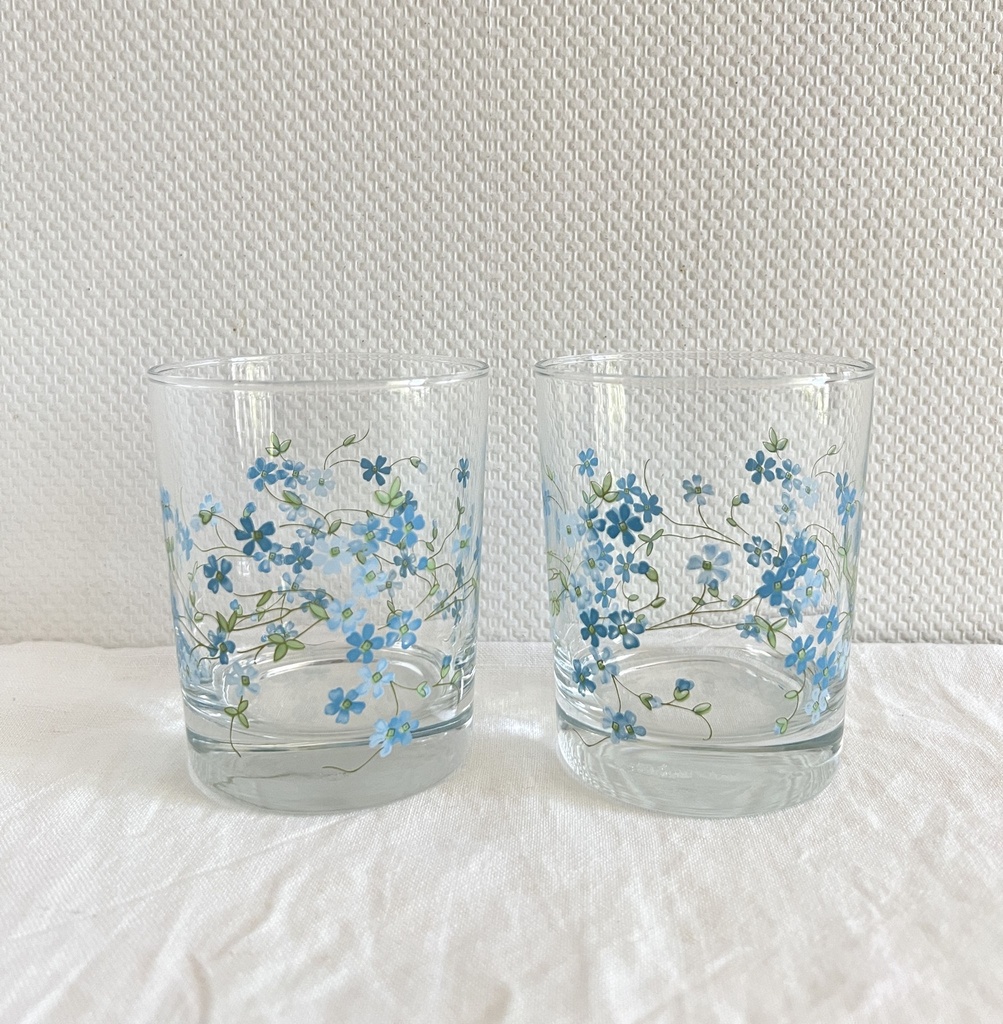 Carafe et 2 verres à eau décor Myosotis