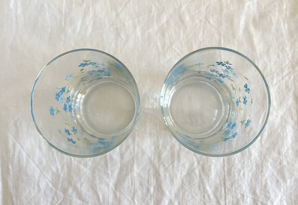 Carafe et 2 verres à eau décor Myosotis