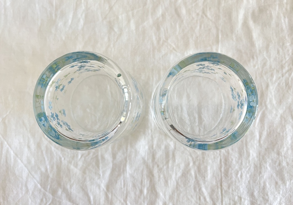 Carafe et 2 verres à eau décor Myosotis