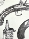 Plateau décoré d'armes à feu dans le goût de Piero Fornasetti