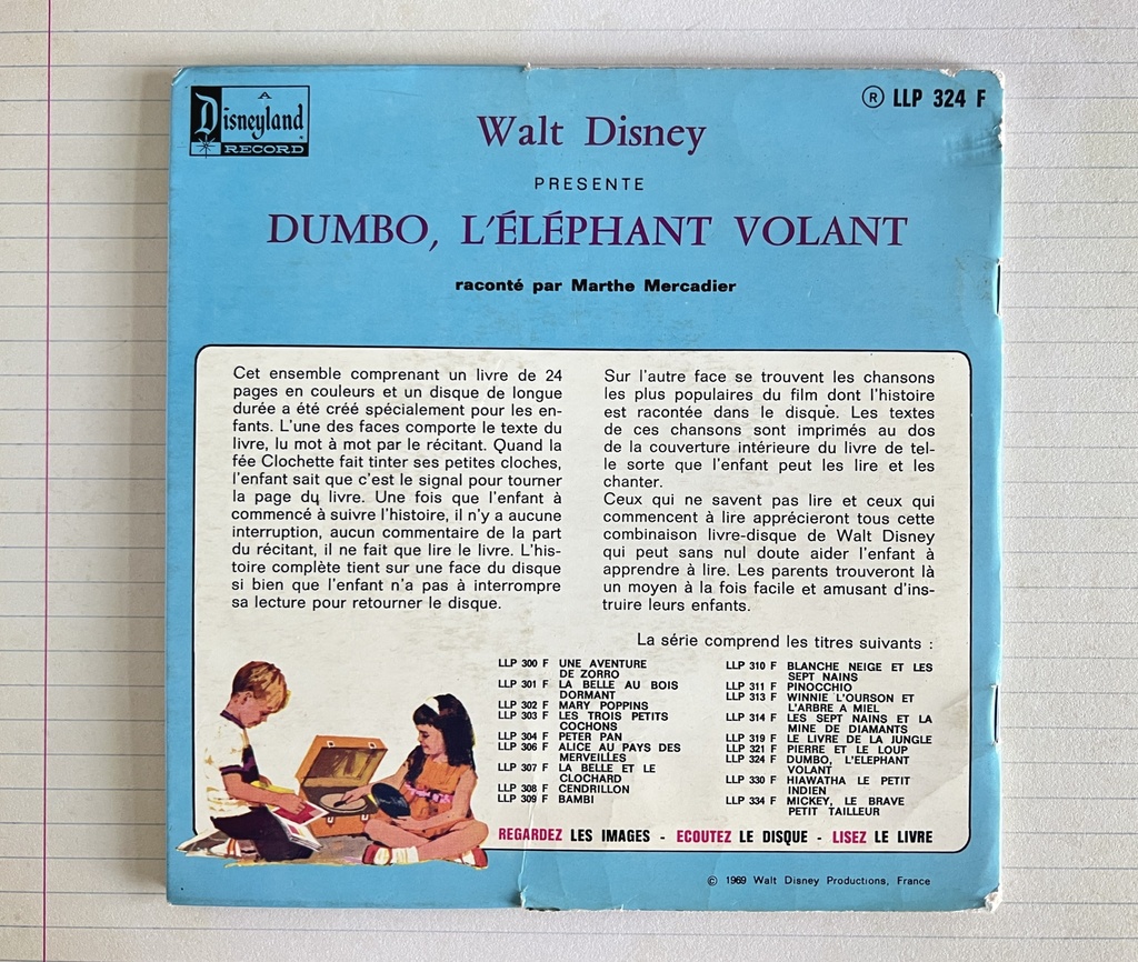 Livre-disque 33 tours 1/3 Dumbo - Walt Disney
