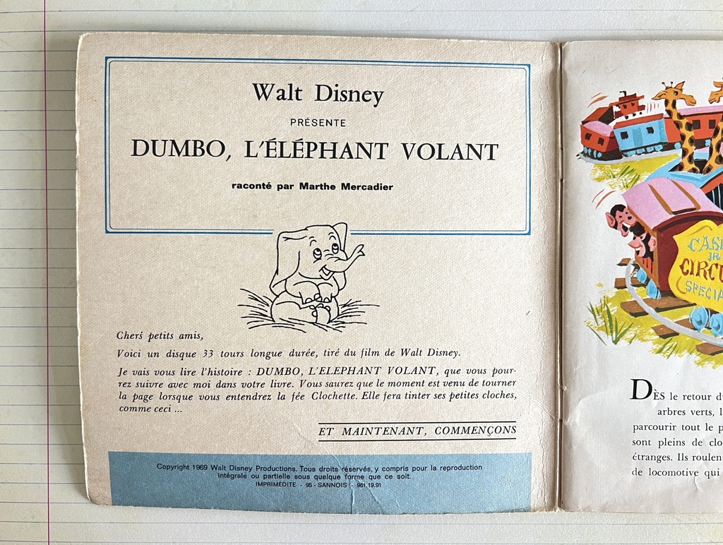 Livre-disque 33 tours 1/3 Dumbo - Walt Disney