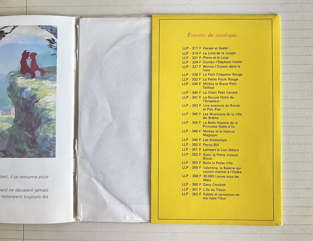 Livre disque 45 tours Rox et Rouky de Walt Disney