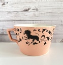 Tasse à chocolat et sous-tasse rose à décor de lion Sarreguemines