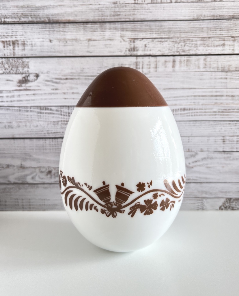 Pot en opaline en forme d'œuf au décor de Pâques marron