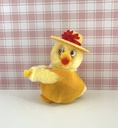 Peluche pince-doigt canard / poussin jaune à chapeau