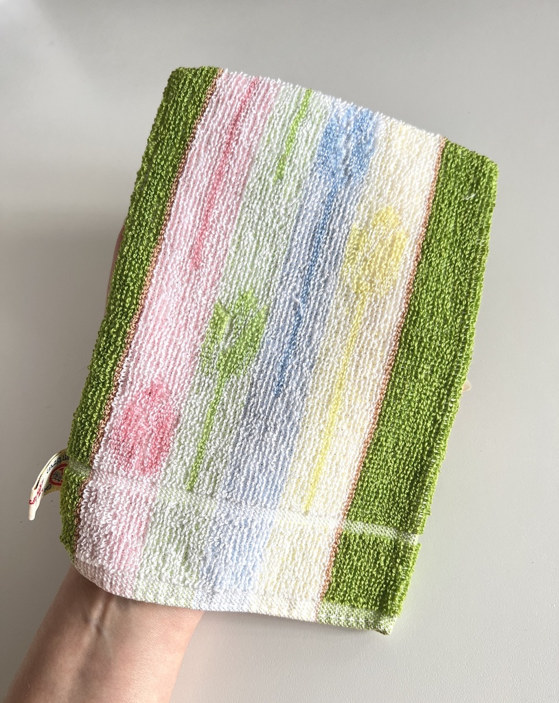 Ensemble de 6 gants de toilette lignés multicolores Terry Fox neufs