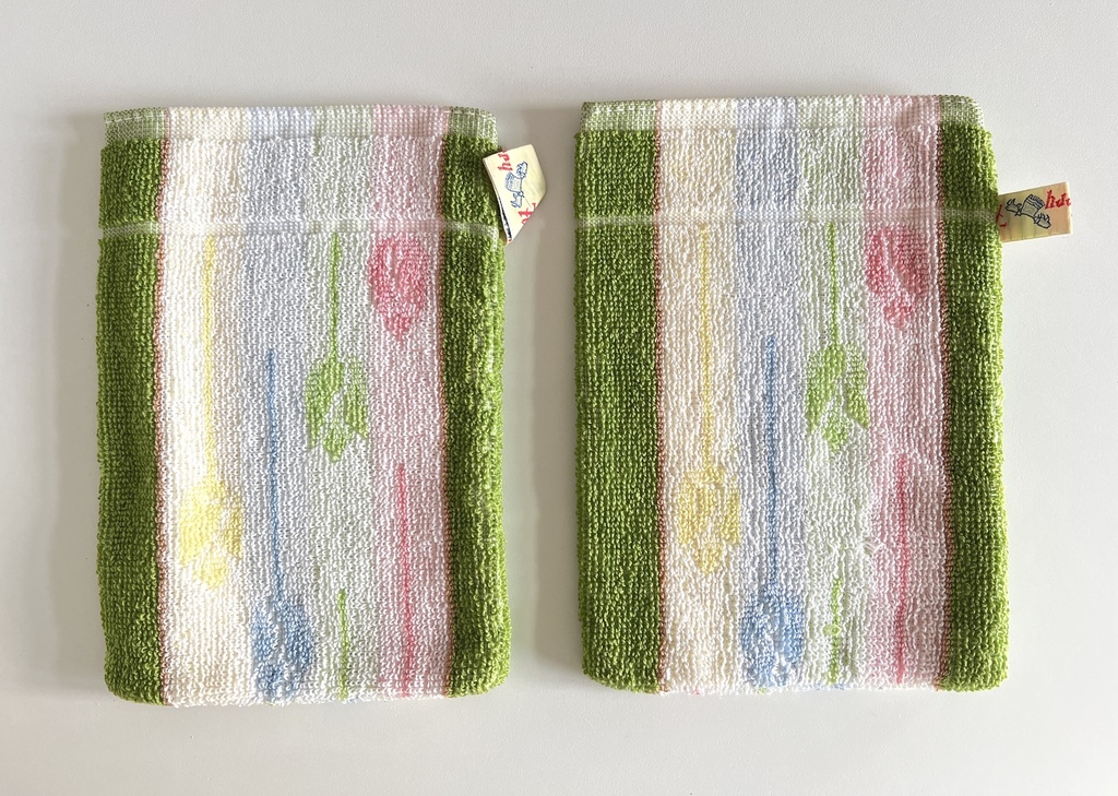 Ensemble de 6 gants de toilette lignés multicolores Terry Fox neufs
