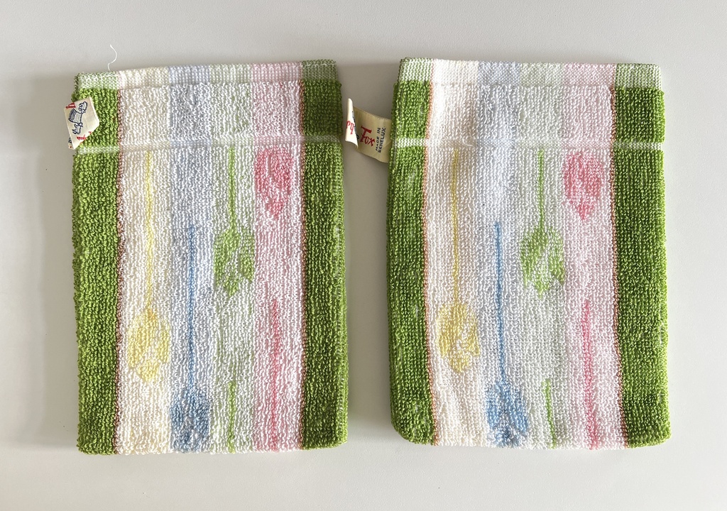 Ensemble de 6 gants de toilette lignés multicolores Terry Fox neufs