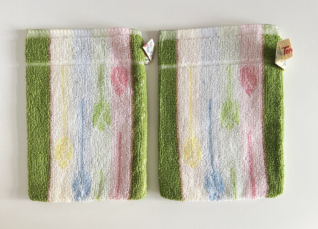 Ensemble de 6 gants de toilette lignés multicolores Terry Fox neufs