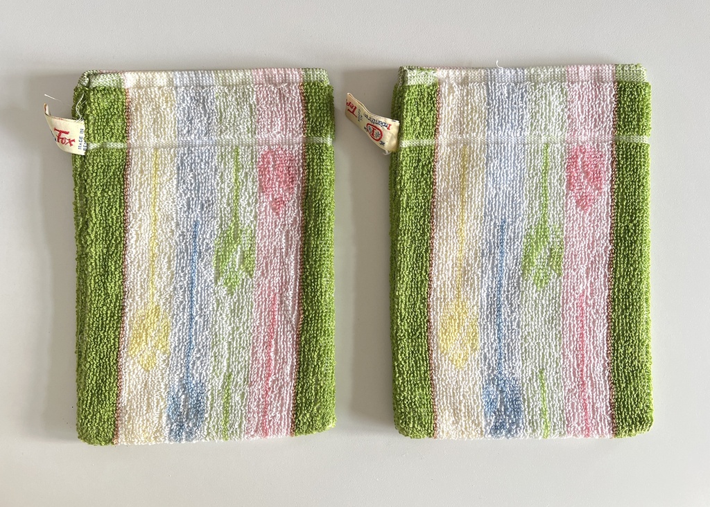 Ensemble de 6 gants de toilette lignés multicolores Terry Fox neufs