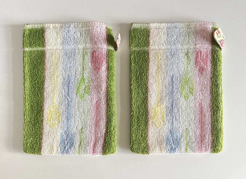 Ensemble de 6 gants de toilette lignés multicolores Terry Fox neufs