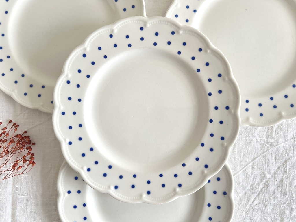 Lot de 4 assiettes à dessert Boch Festival Points bleus