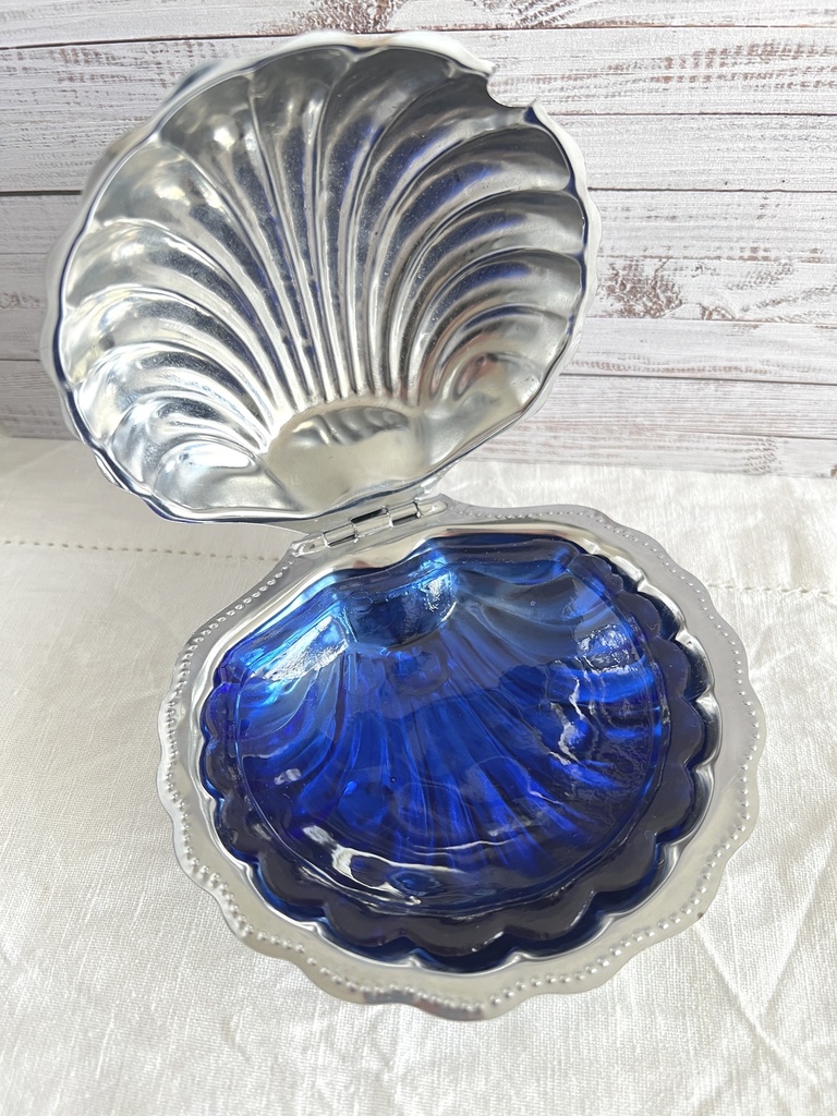 Beurrier coquille / coupelle à caviar bleu cobalt