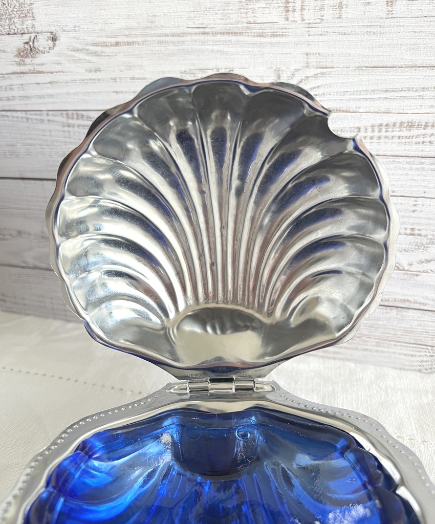 Beurrier coquille / coupelle à caviar bleu cobalt
