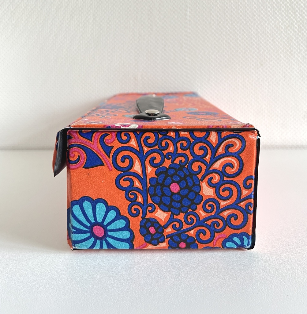 Valisette de rangement orange à fleurs colorées pour cassette audio