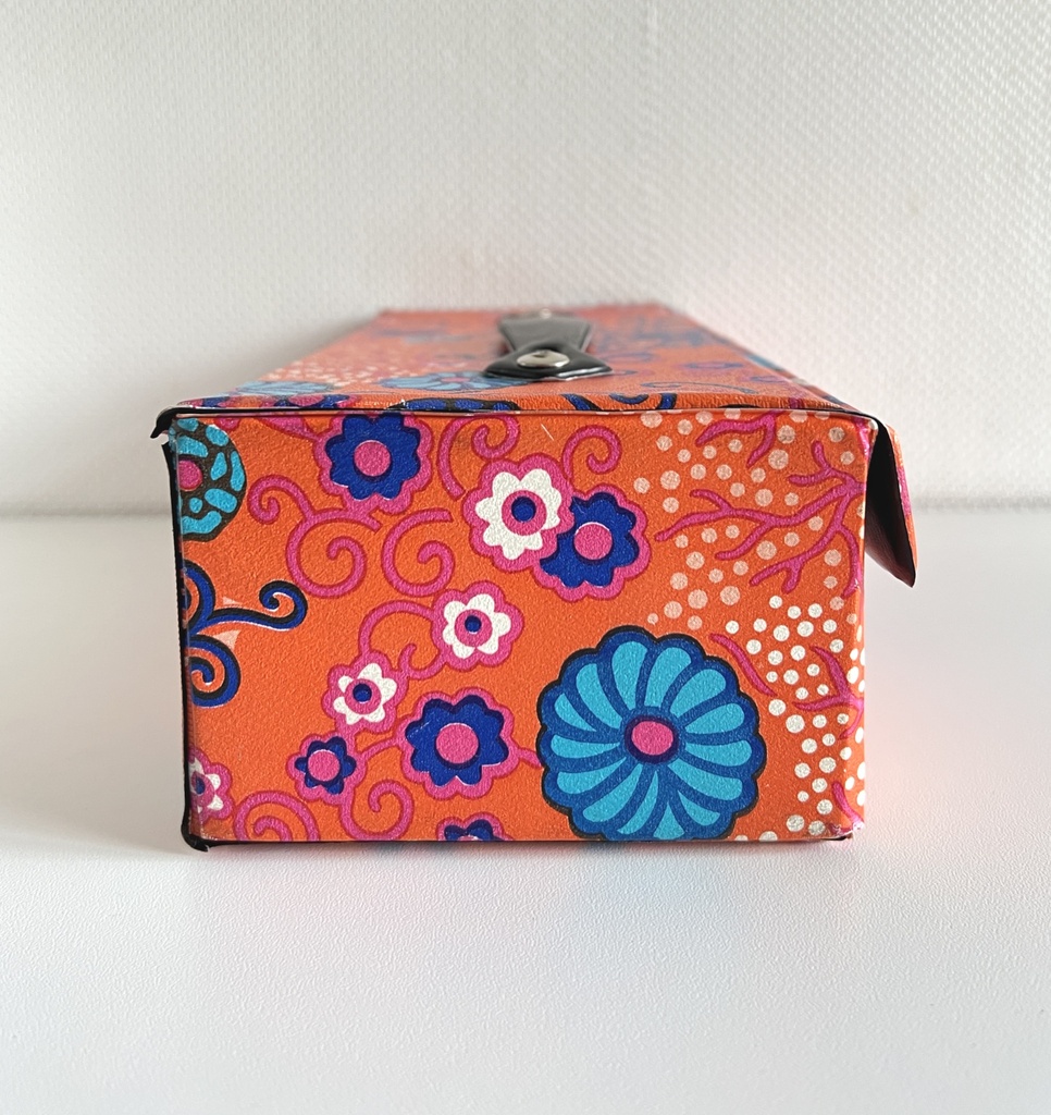 Valisette de rangement orange à fleurs colorées pour cassette audio