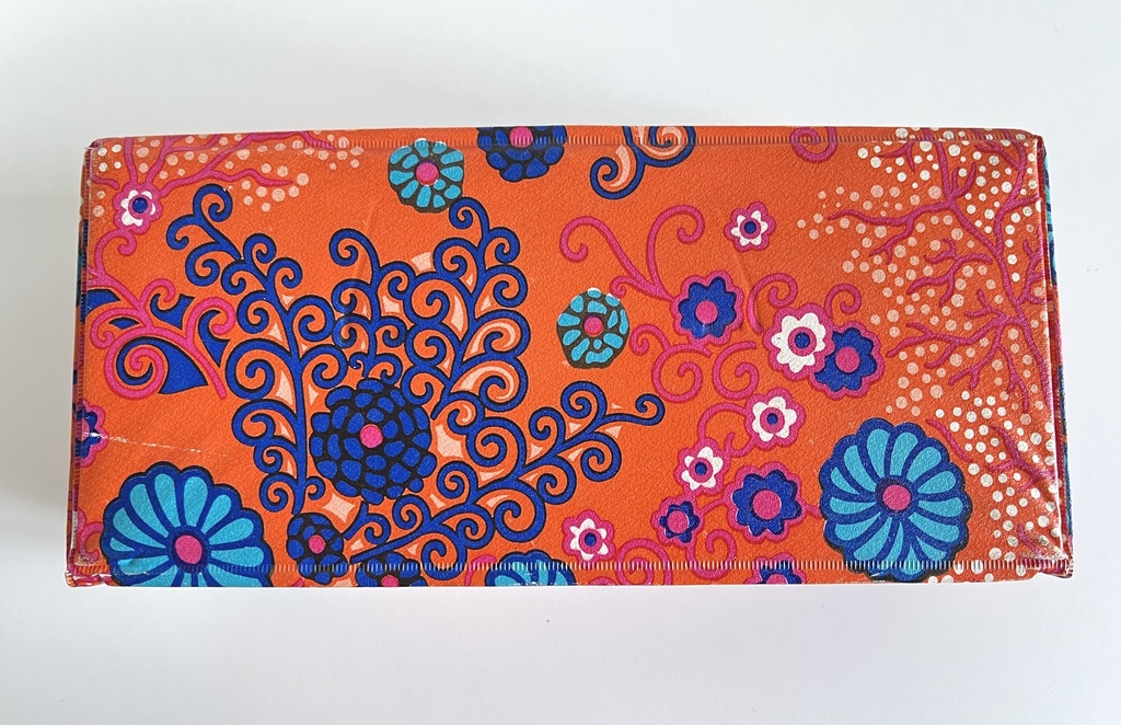 Valisette de rangement orange à fleurs colorées pour cassette audio