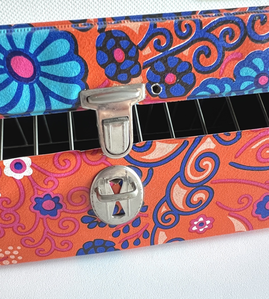 Valisette de rangement orange à fleurs colorées pour cassette audio