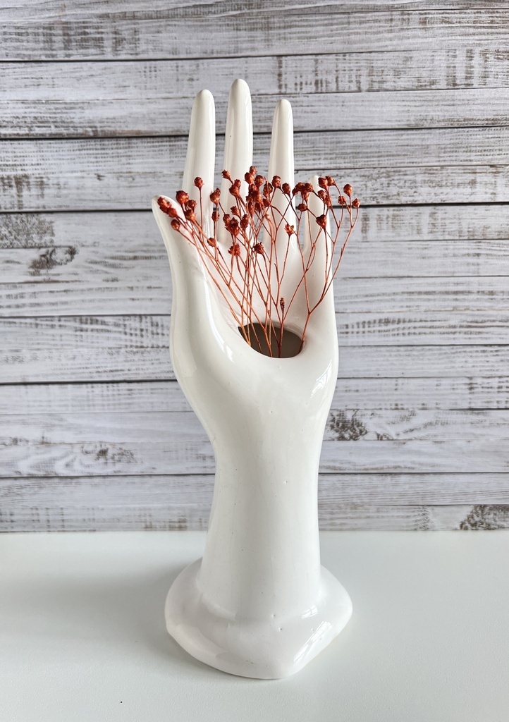 Main soliflore / baguier en céramique blanche