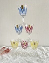 6 petits verres sur pied Arlequin VMC, neufs et dans leur emballage