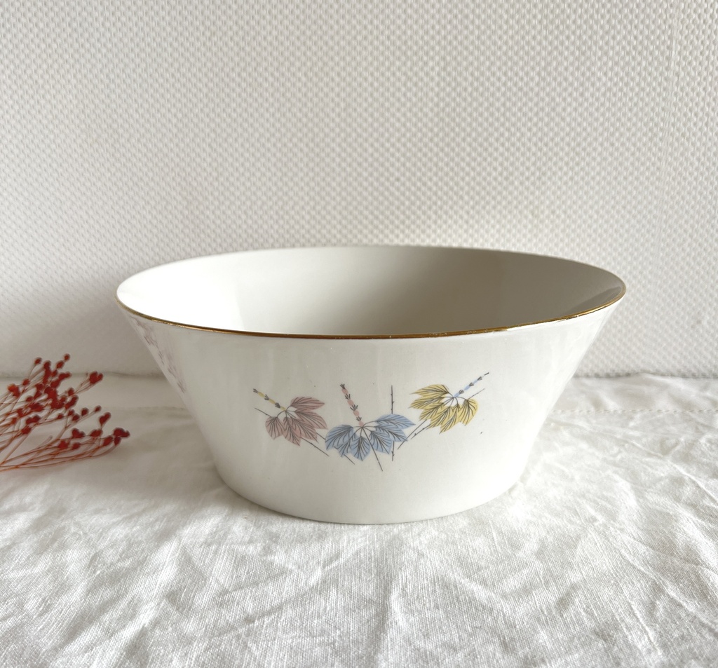 Saladier Boch au décor de feuilles pastel