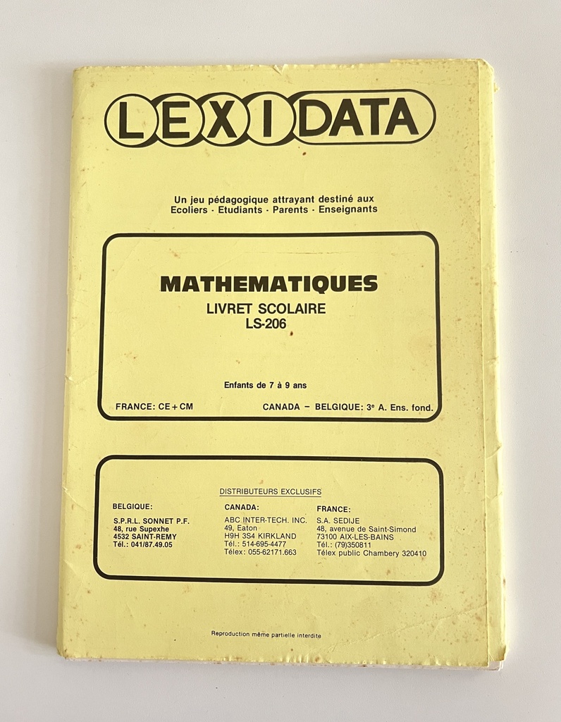 Livret Lexidata Mathématiques pour enfants de 7 à 9 ans