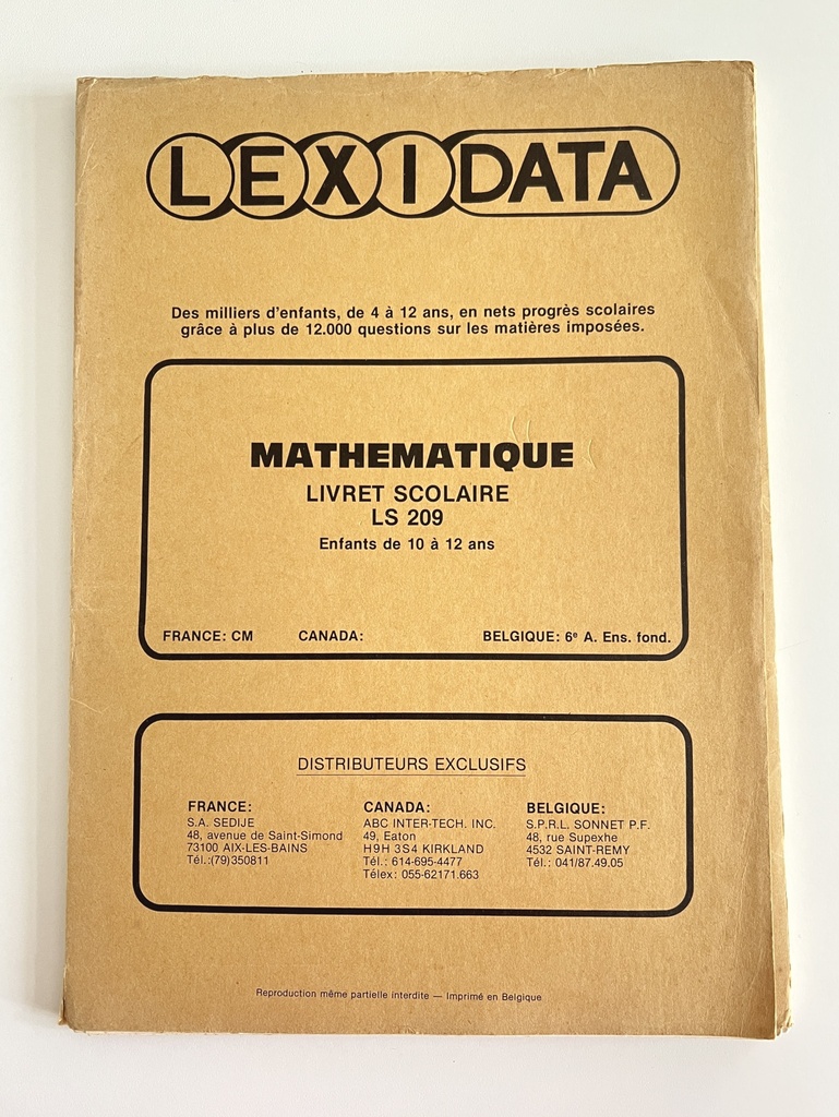 Livret Lexidata Mathématique pour enfants de 10 à 12 ans