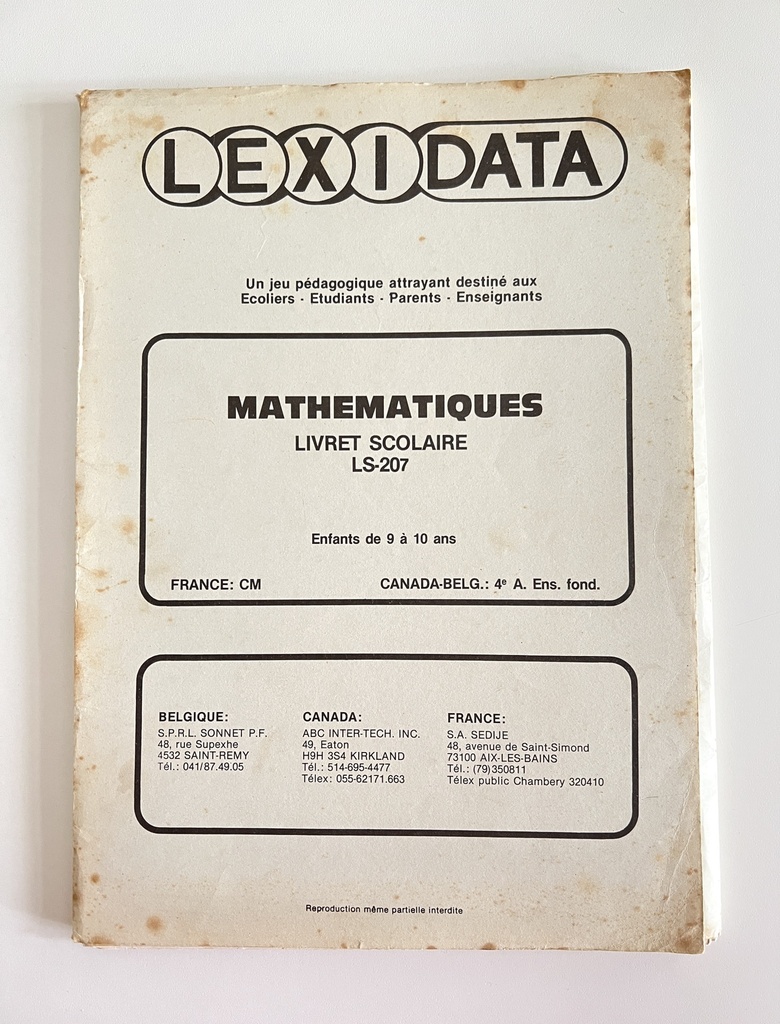 Livret Lexidata Mathématiques pour enfants de 9 à 10 ans