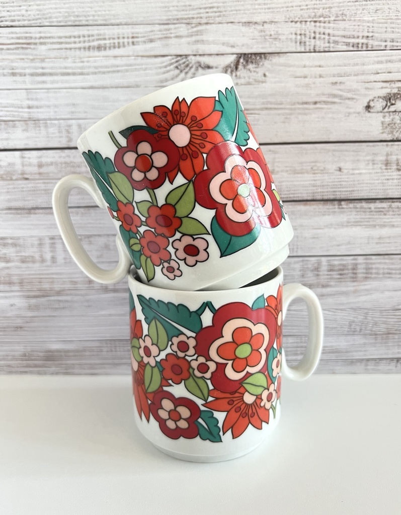 Lot de 2 tasses fleuries dans les tons rouges Bavaria
