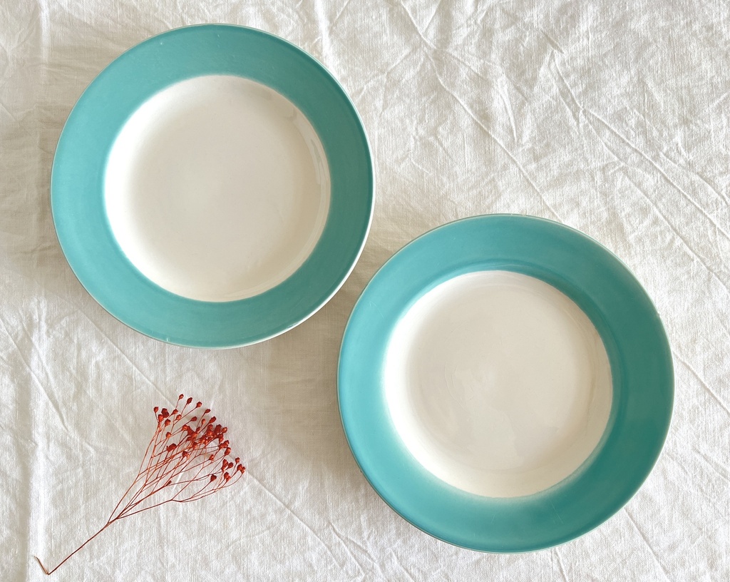 Lot de 2 assiettes à dessert à bord bleu Boch