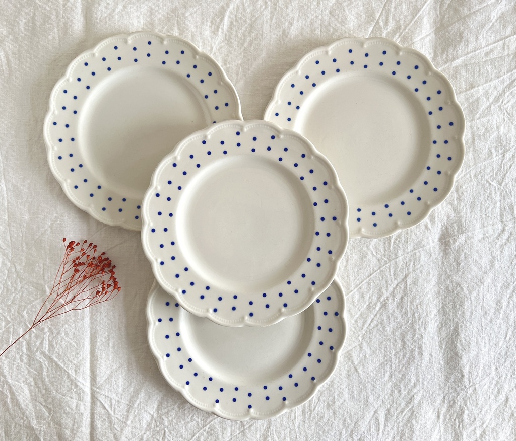 Lot de 4 assiettes à dessert Boch Festival Points bleus