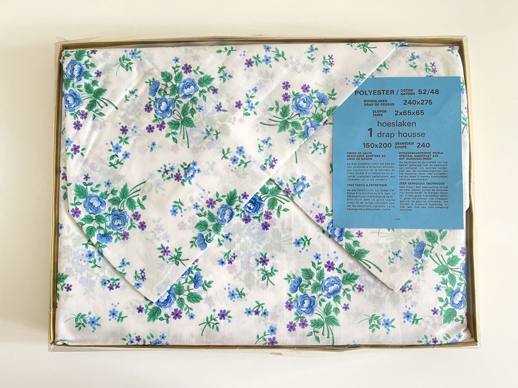 Parure de lit à fleurs bleues et mauve pour 2 personnes