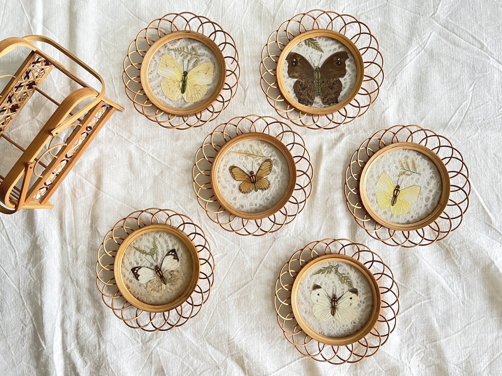 Ensemble de 6 sous-verres papillon avec panier de rangement